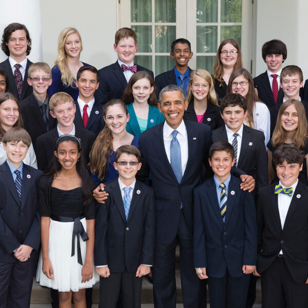 2013 President Obama poses with Broadcom MASTERS finalists
