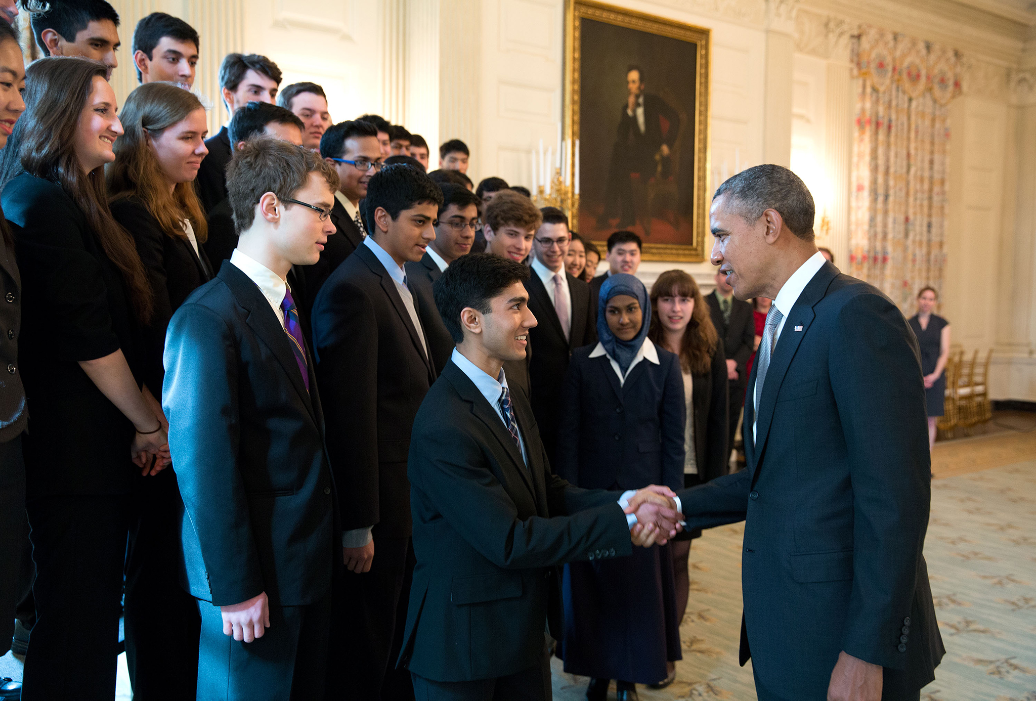 STS finalist Shaun Datta introduces himself to President Obama