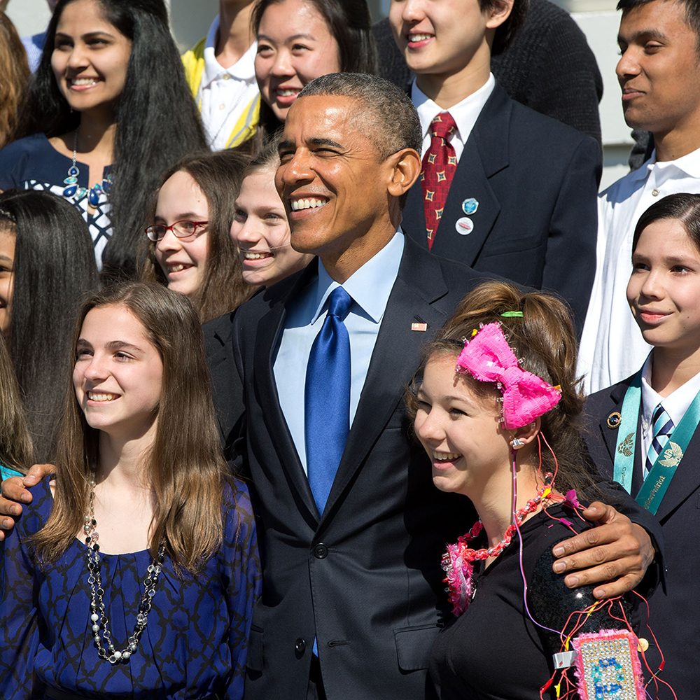 President Obama poses with White House Science Fair participants