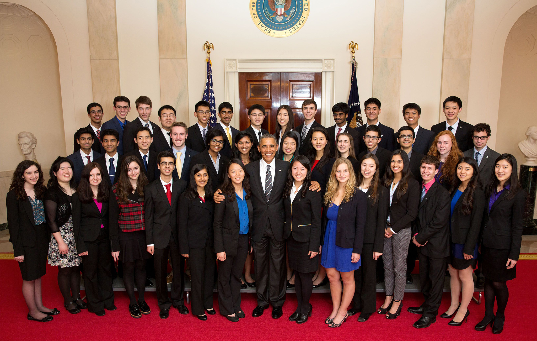 President Obama stands with STS finalists at the White House