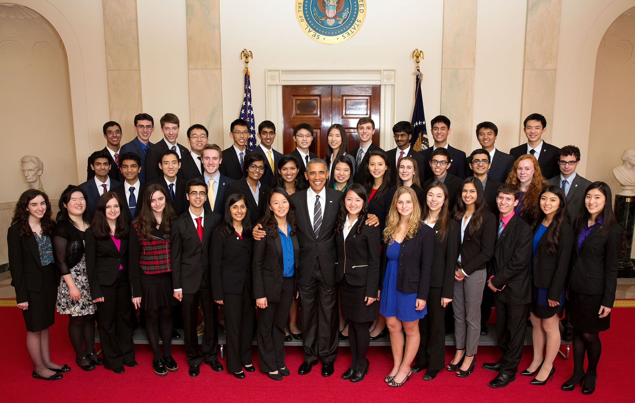President Obama stands with STS finalists at the White House
