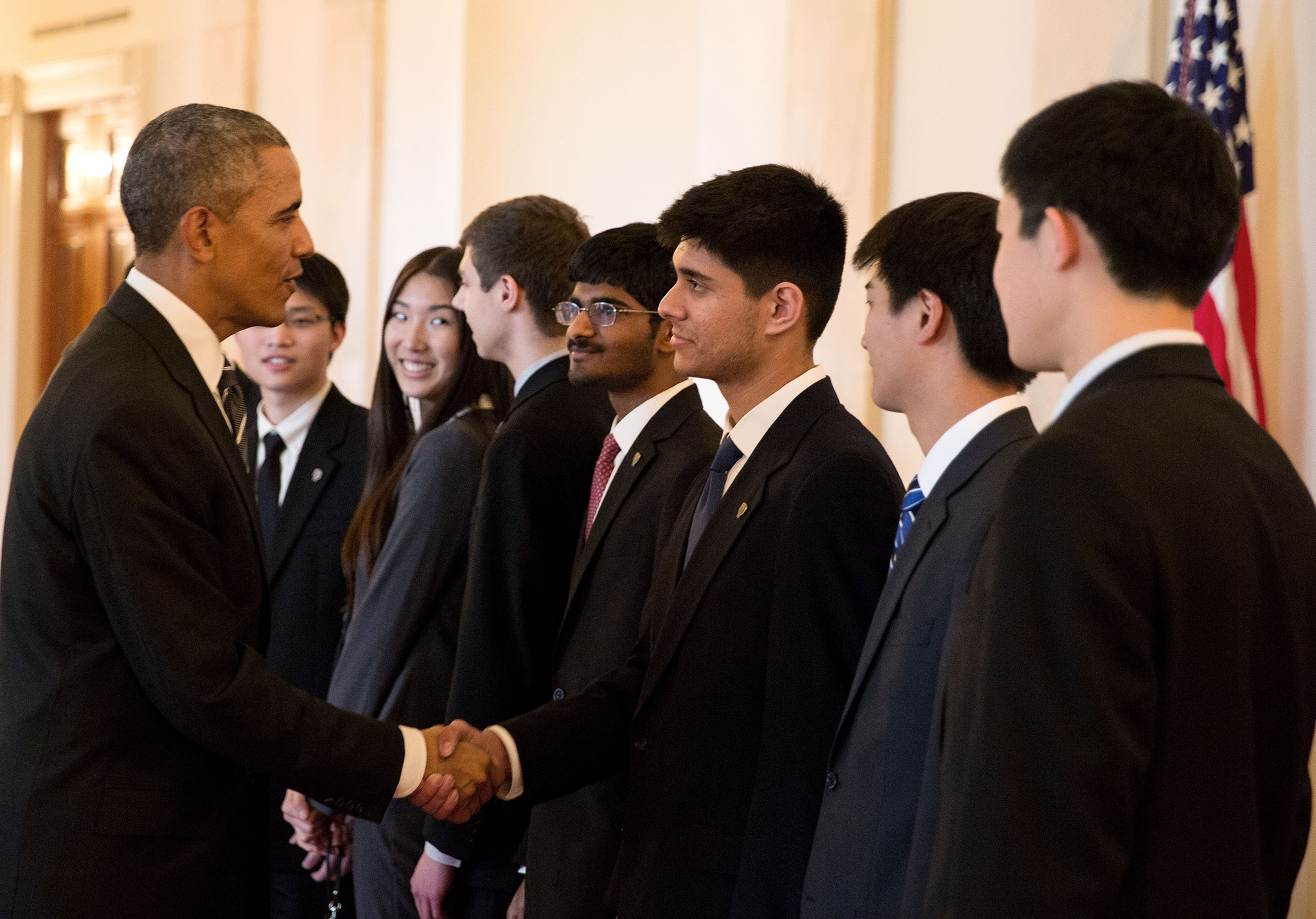 President Obama shakes hands with STS finalist Tanay Tandon