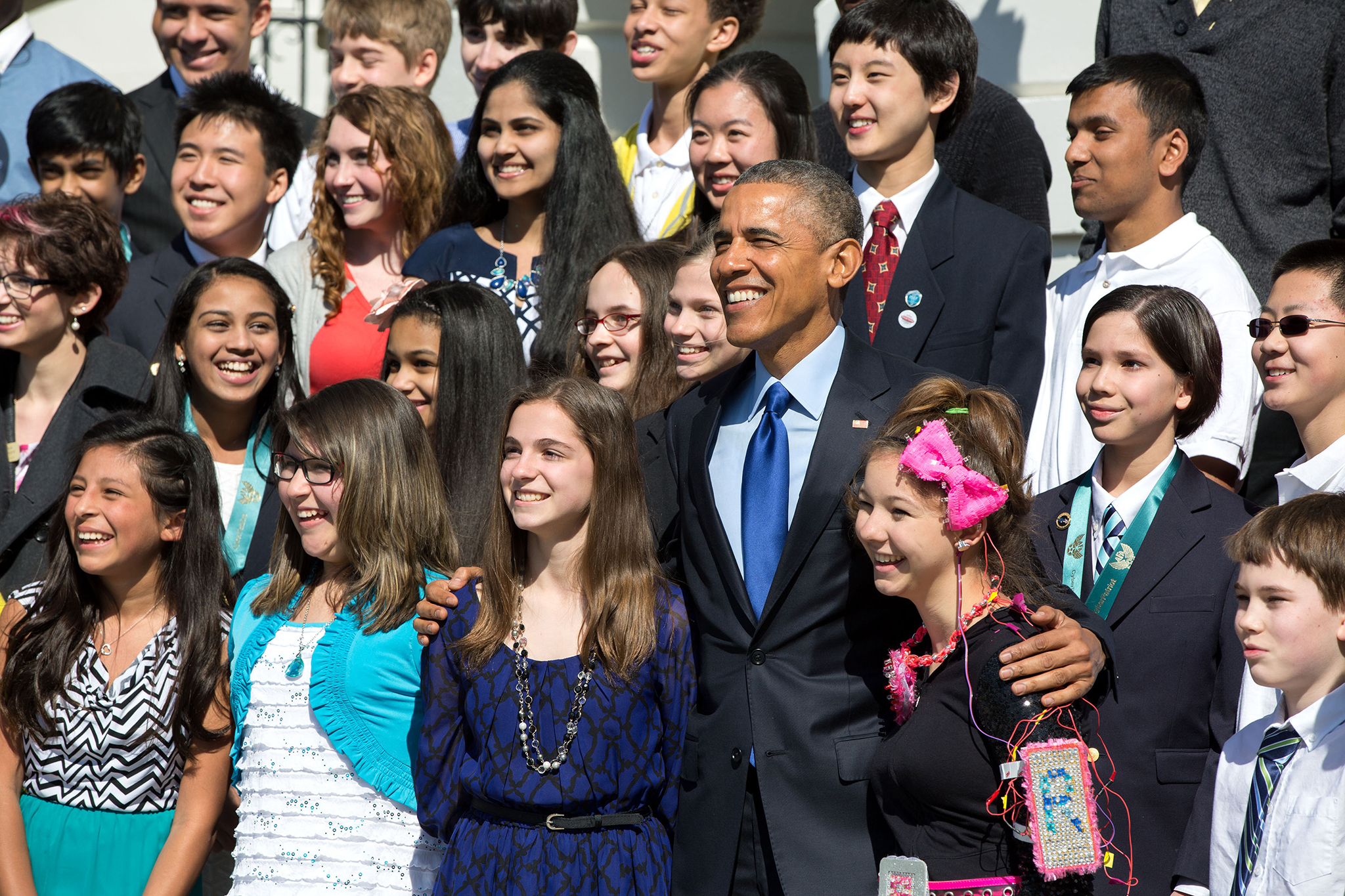 President Obama poses with White House Science Fair participants