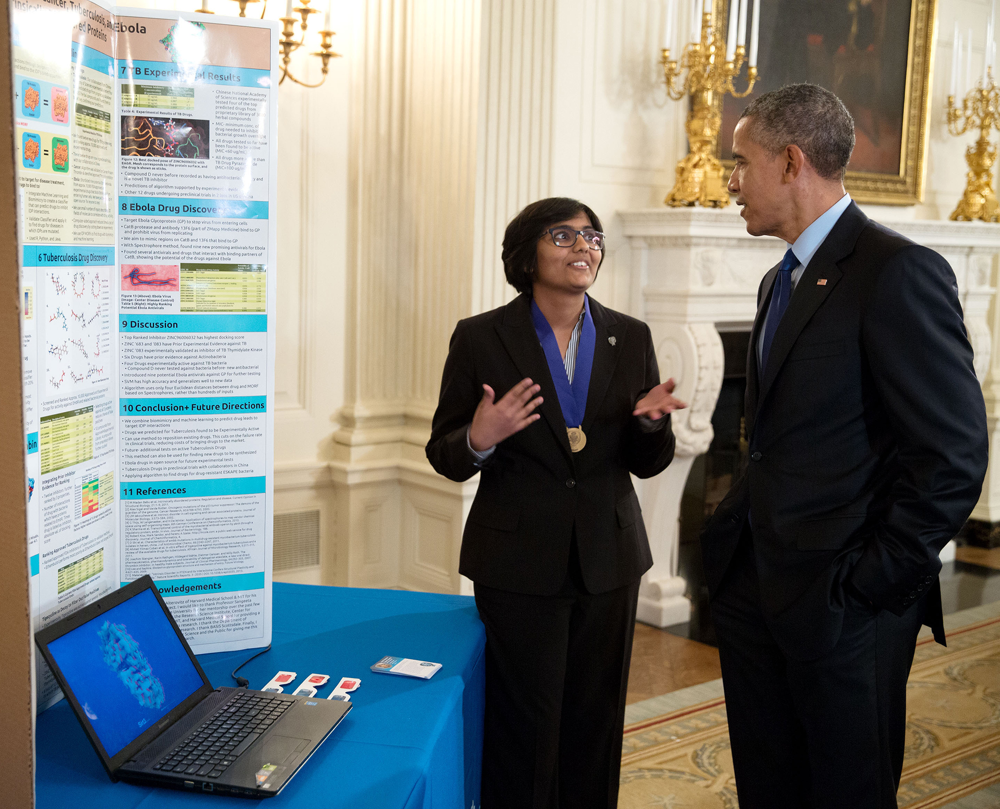 2015 STS finalist Anvita Gupta presents her project to President Obama