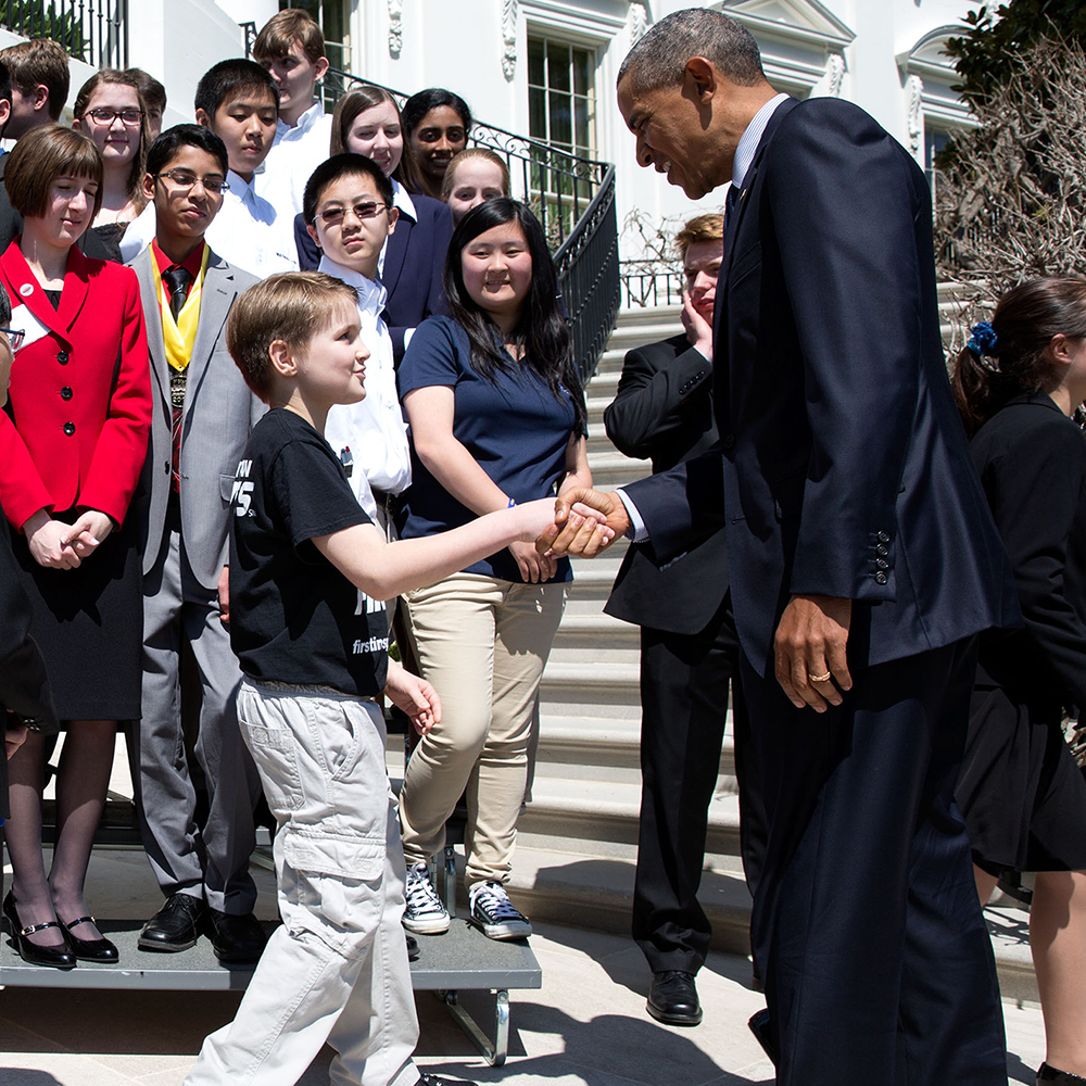 President Obama shakes hands with White House Science Fair participants