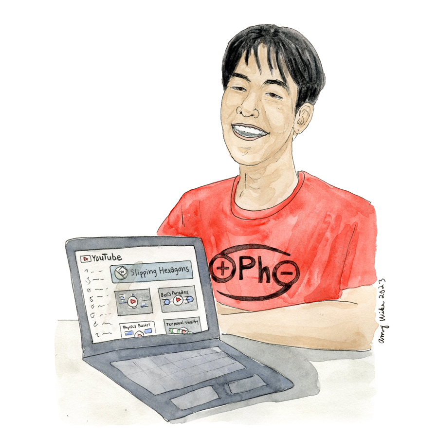 Illustration of 2023 STS finalist Evan Kim by Amy Wike
