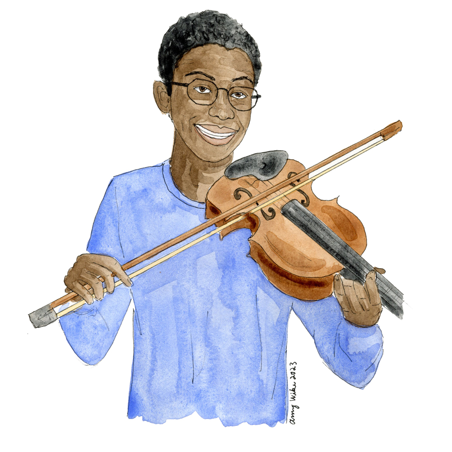 Illustration of 2023 STS finalist Oziomachukwu Obi by Amy Wike