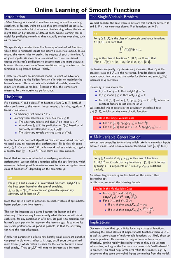 STS 2023 Projectboard post for Ethan Zhou: Online Learning of Smooth Functions