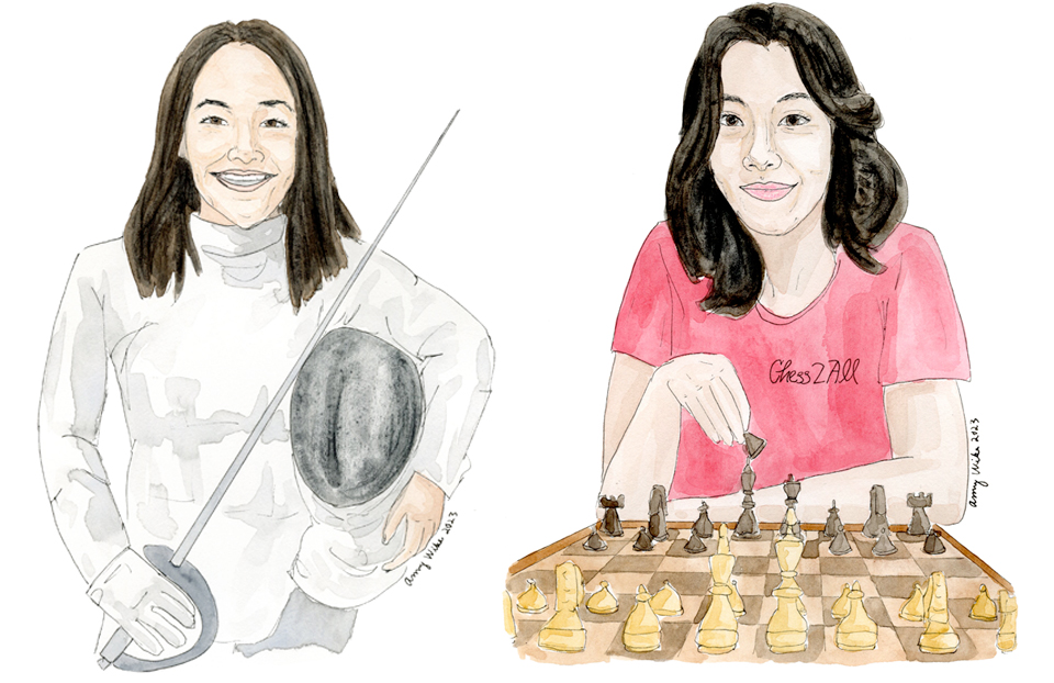 2023 STS Finalists Ellen Xu and Angela Chen Illustration by Amy Wike