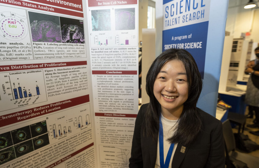 2023 Regeneron STS Finalist Elane Kim presents her research at the public exhibition of projects