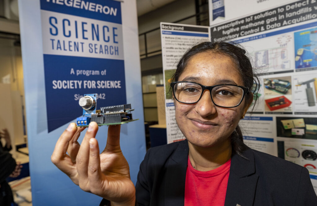 2023 Regeneron STS Finalist Lavanya Natarajan at the public exhibition of projects