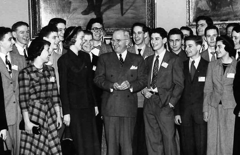 White House Photo Gallery - 1951 President Truman speaks to STS finalists in the Oval Office 