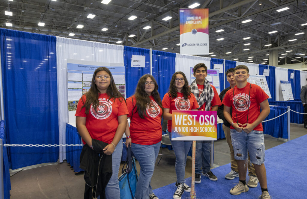 Students from West Oso Junior High School toured the finalist exhibit hall during Ed Outreach Day at Regeneron ISEF 2023.