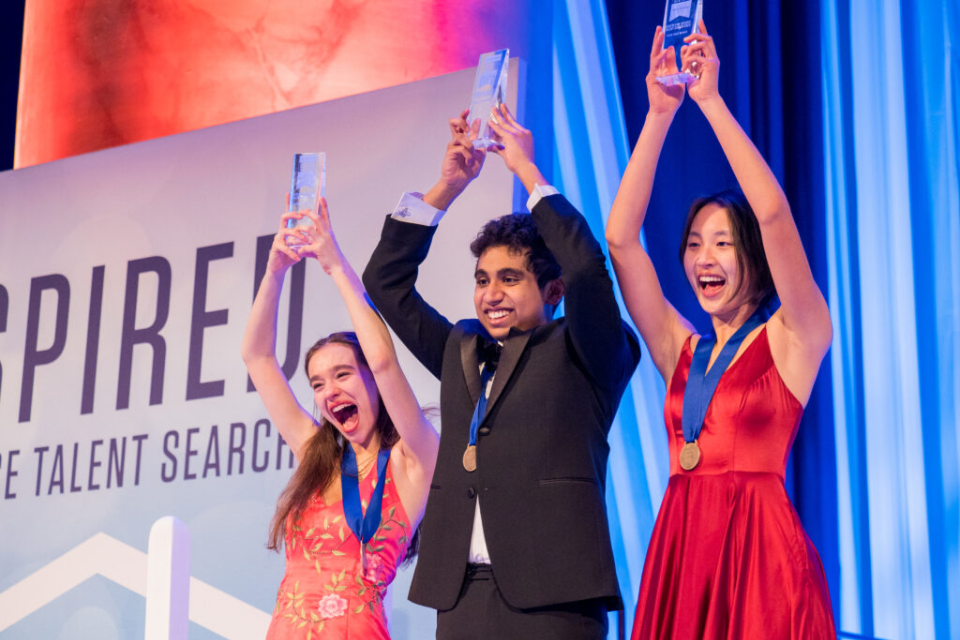 Top 3 Regeneron Science Talent Search winners Emily Ocasio, Neel Moudgal, and Ellen Xu.