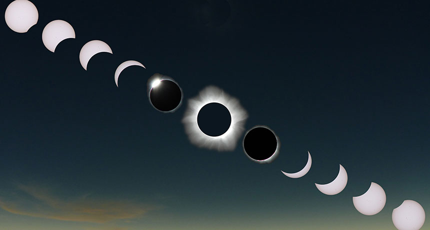 This time-lapse photo shows the stages of a November 2012 solar eclipse in the South Pacific.
