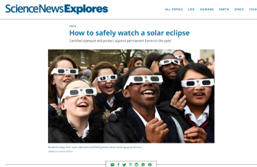 Science News Explores article "How to safely watch a solar eclipse"