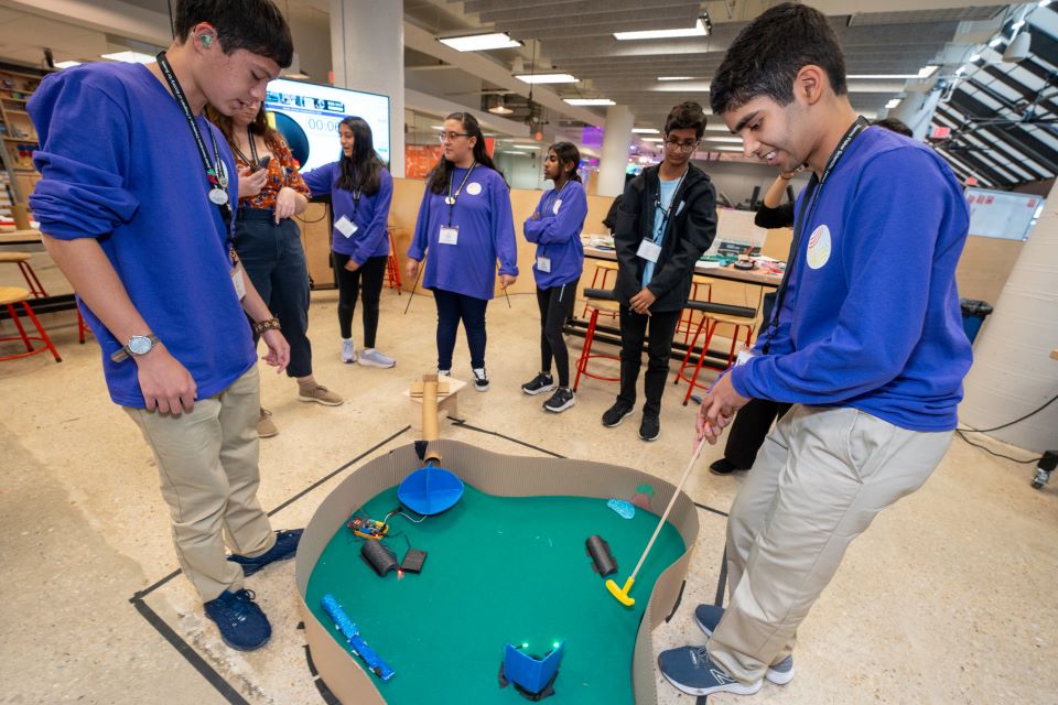 The purple team used LED lights to create a dynamic minigolf course