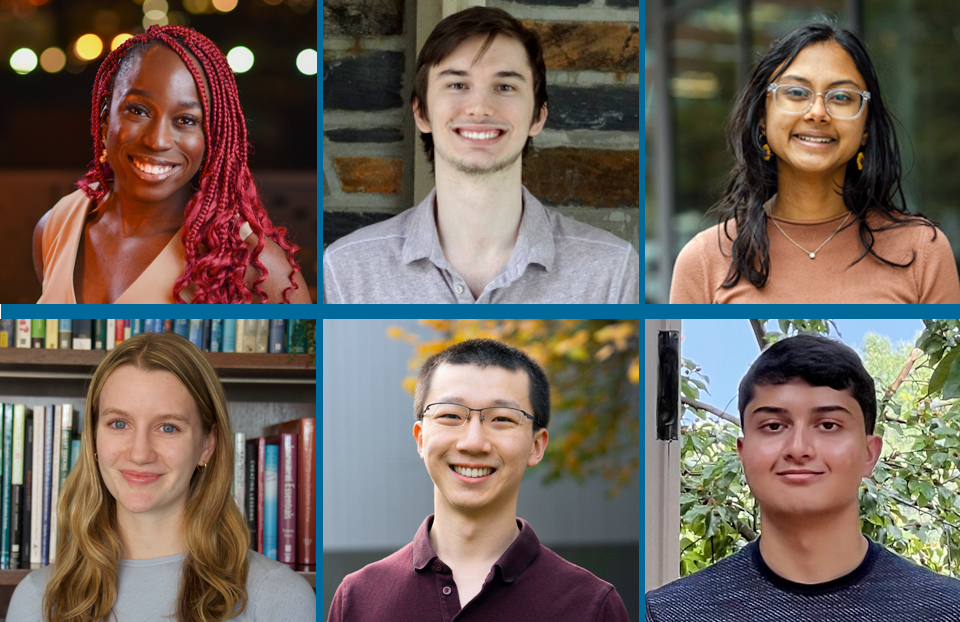 Headshots of the six alumni Marshall scholars