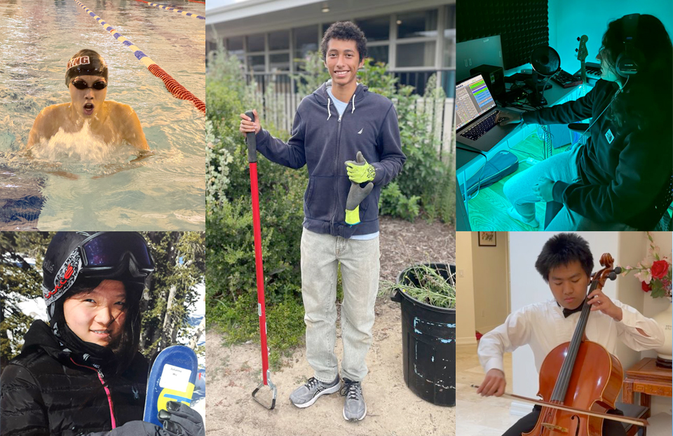 A collage of finalists swimming, gardening, making music and skiing.
