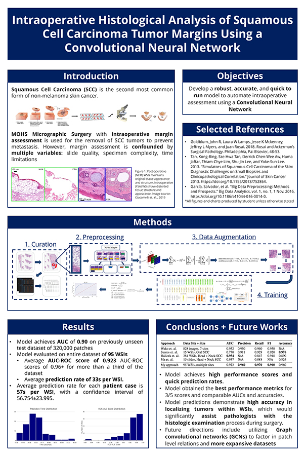 2024 Science Talent Search finalist Sophie Chen project poster: Intraoperative Histological Analysis of Squamous Cell Carcinoma Tumor Margins Using a Convolutional Neural Network
