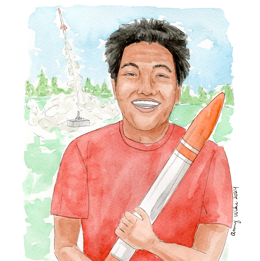 Illustration of 2024 STS finalist Howard Ji by Amy Wike