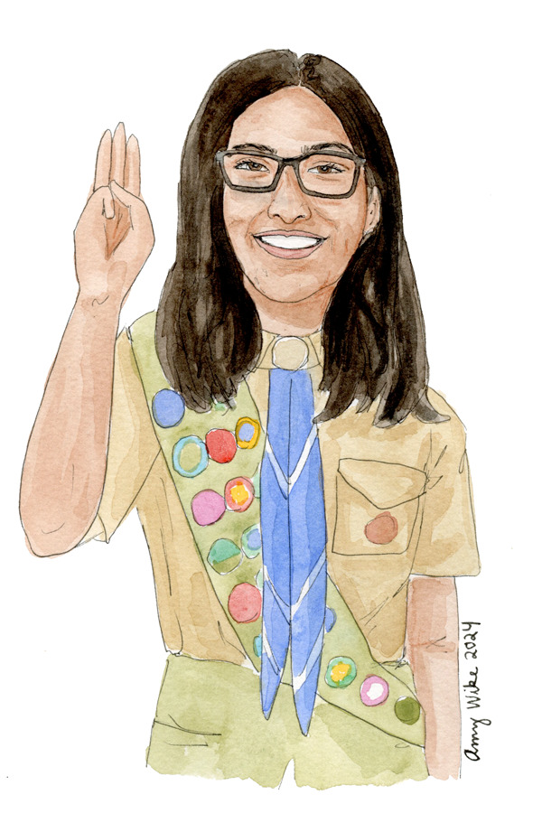 Illustration of 2024 STS finalist Riya Tyagi by Amy Wike