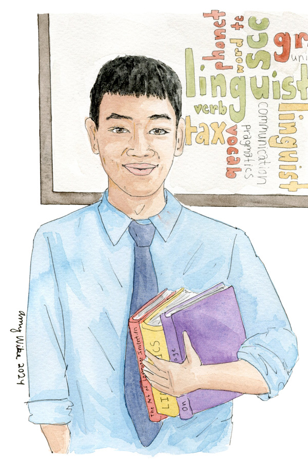 Illustration of 2024 STS finalist Grant Wang by Amy Wike