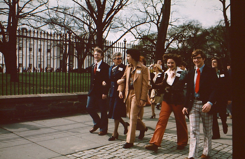 Dorothy Schriver walks by the White House with STS finalists in 1976.
