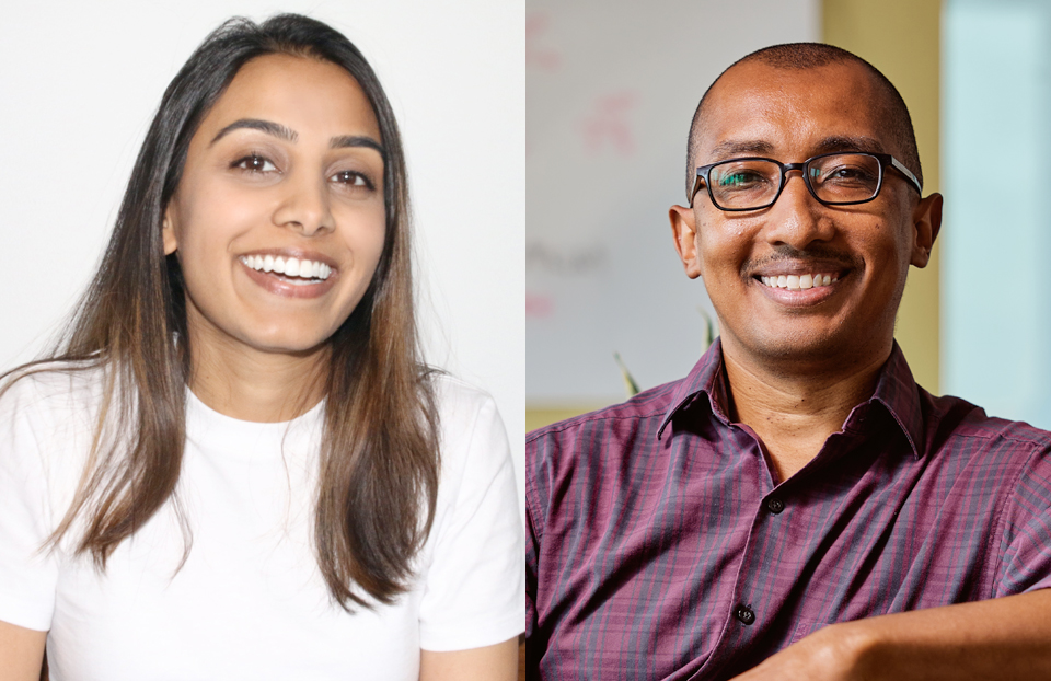 Headshots of Naomi Shah and Lester Mackey