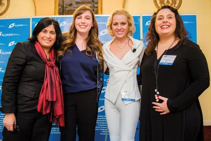 Erika Ebbel Angle (second from right) participated in a 2017 Society for Science panel discussion featuring (from left to right) Maya Ajmera, Sara Sakowitz and Michelle Hackman.