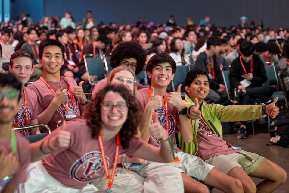 Finalists cheering at Regeneron ISEF Opening Ceremony