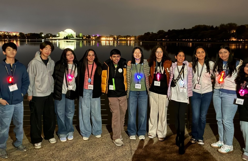 2025 Thermo Fisher JIC finalists pose for a group photo on their tour of Washington, D.C. monuments