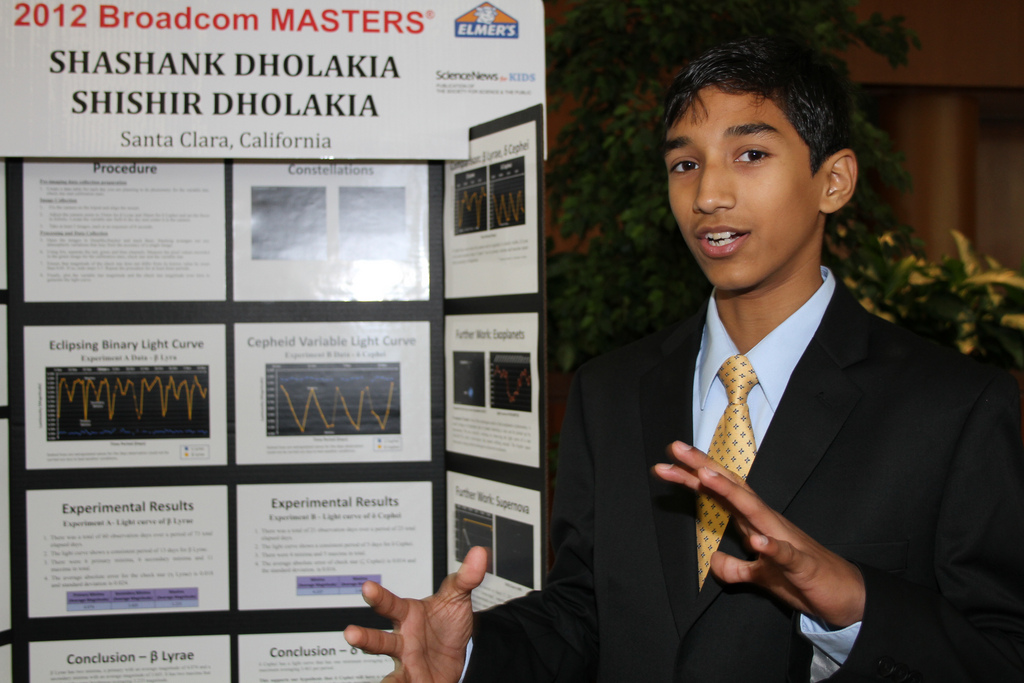 Shashank Dholakia describing their research project at Broadcom MASTERS. Shashank Dholakia describing their research project at Broadcom MASTERS.