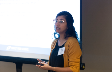 Raeva Ramadorai, Director of the Thermo Fisher JIC, presenting to educators about the competition.