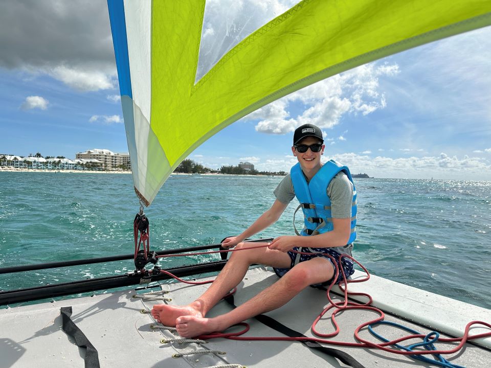 Jacob Gross smiling on a boat
