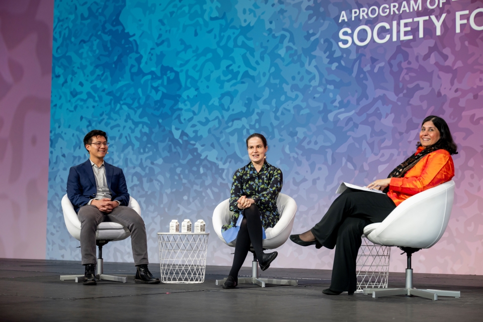 Patrick Hsu, Silvana Konermann and Maya Ajmera on the ISEF stage
