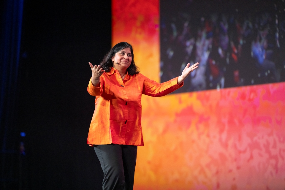Maya Ajmera presenting on the ISEF stage