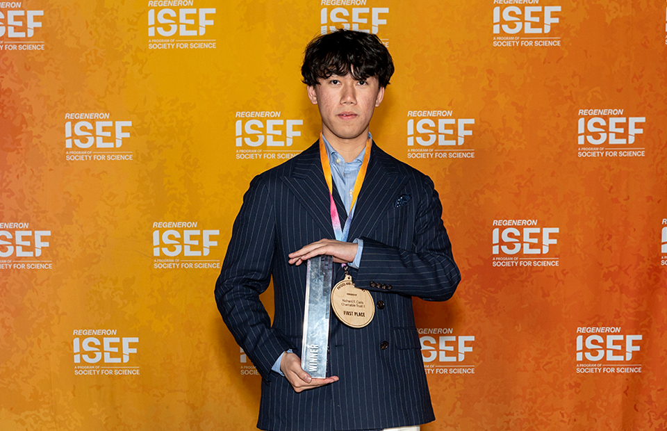 Backstage at the Grand Awards Ceremony - the 2024 Regeneron International Science and Engineering Fair, Los Angeles, CA, May 17, 2024: Shuhan Luo, 18, of Worcester, MA, received the Dudley R. Herschbach SIYSS Award, which provides finalists an all-expense paid trip to attend the Stockholm International Youth Science Seminar during Nobel Week in Stockholm, Sweden.