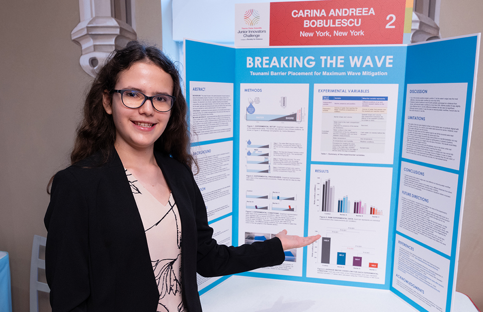 2024 Thermo Fisher JIC Finalist Carina Andreea Bobulescu with project at Public Day in Washington, DC