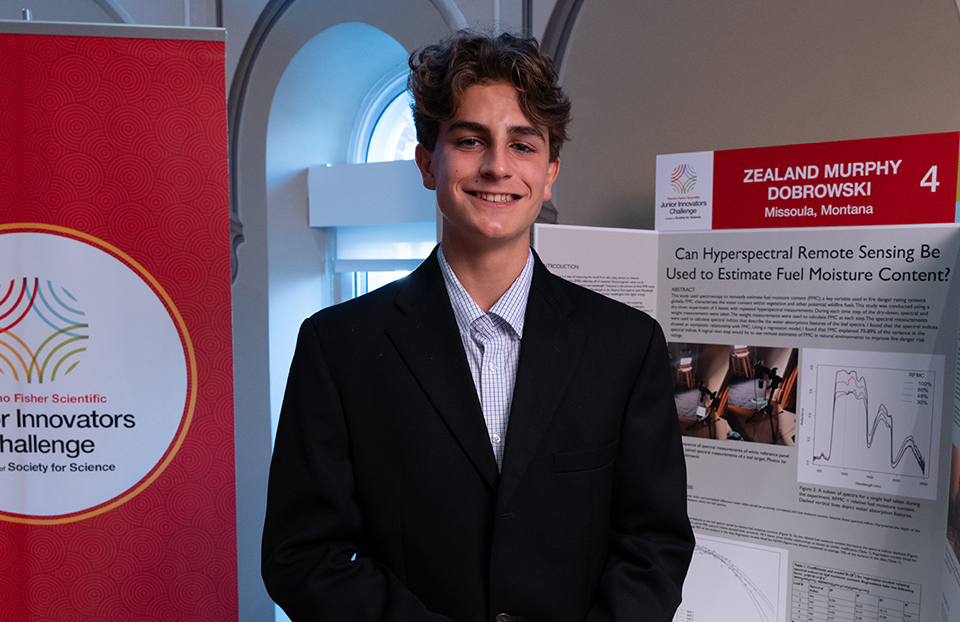 2024 Thermo Fisher JIC Finalist Zealand Murphy Dobrowski with project at Public Day in Washington, DC