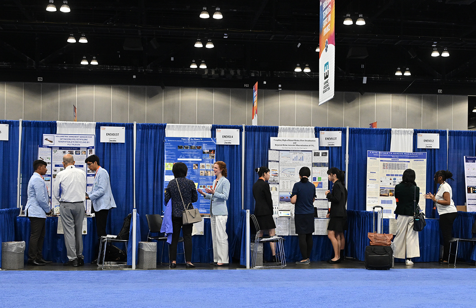 ISEF 2024 International Science and Engineering Fair Judging Los Angeles CA finalists booth with judges
