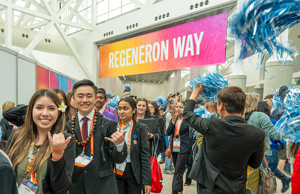 Student finalists entering the Project Hall on judging day, ISEF 2024, Los Angeles