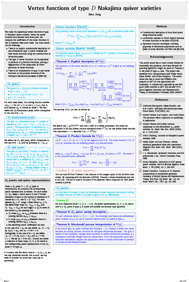2025 Science Talent Search Finalist Jiwu Jang poster: Vertex Functions of Type D Nakajima Quiver Varieties