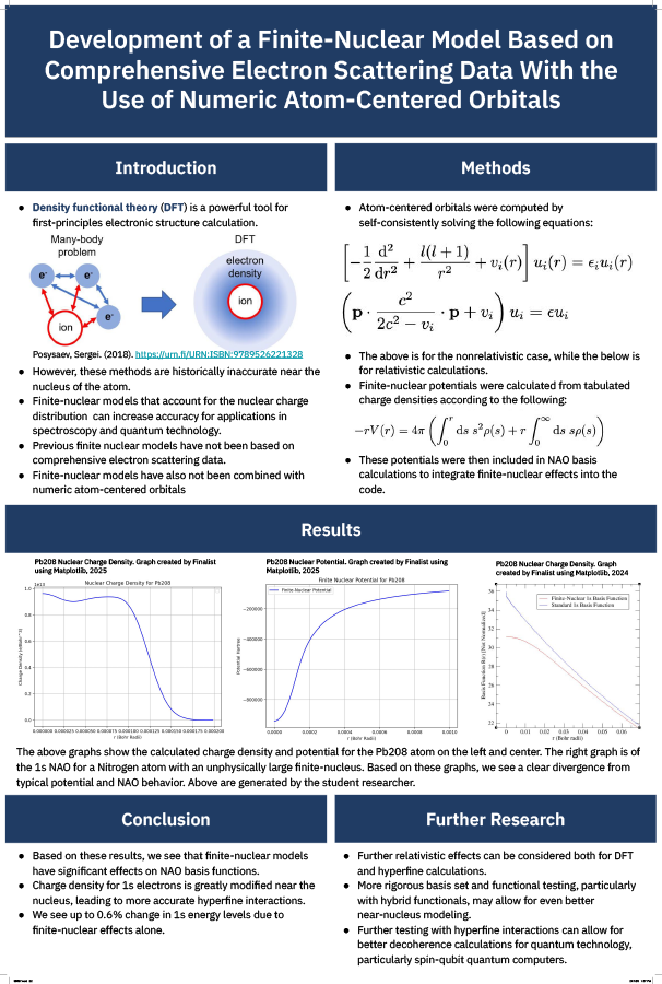 2025 Science Talent Search Finalist Poster: Development of a Novel Finite-Nuclear Model With the Use of Numeric Atom-Centered Orbitals