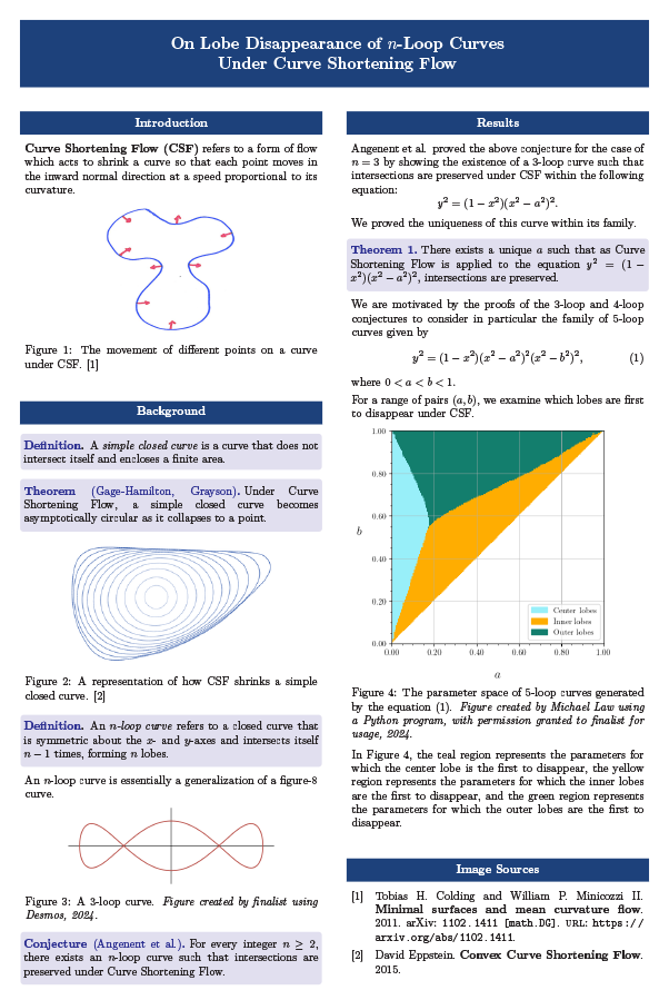 2025 Science Talent Search Finalist Poster: Curve Shortening Flow on n-Loop Curves
