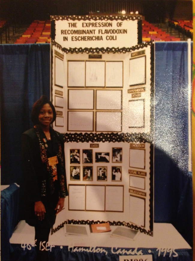 Fatima Cody Stanford with project board at ISEF 1995