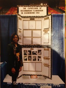 Fatima Cody Stanford with project board at ISEF 1995
