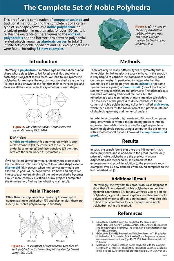 2026 Science Talent Search Finalist: Connor Hill: The Complete Set of Noble Polyhedra