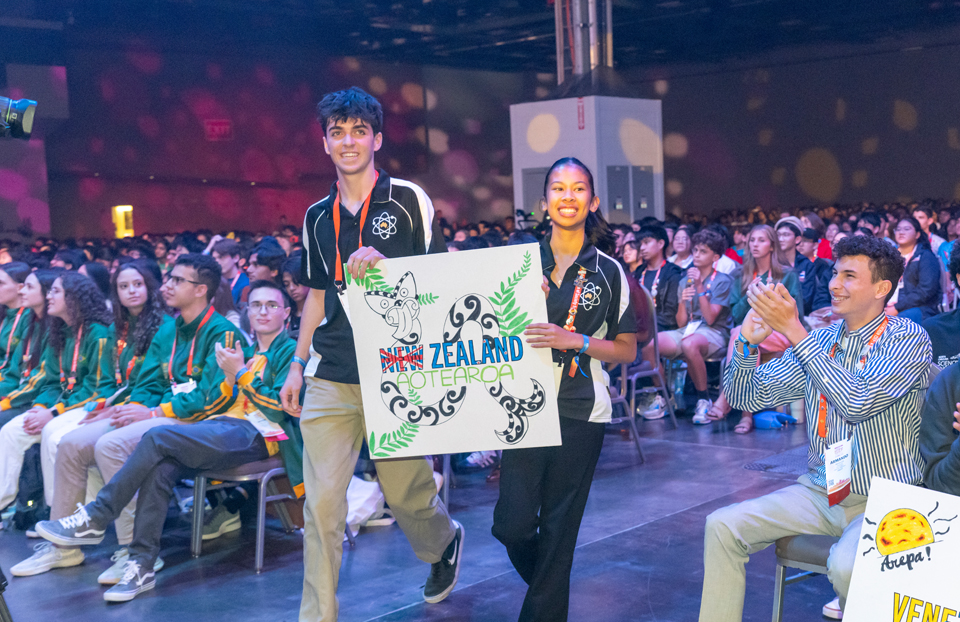 New Zealand Delegation Blog Post. Isabelle Aduna and Jesse Rumball-Smith at the opening ceremony.