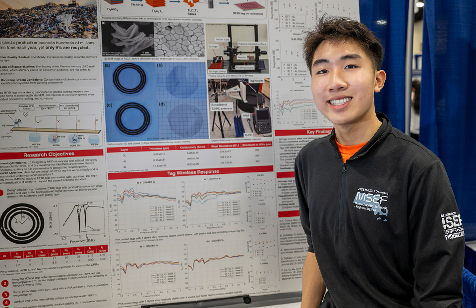 Grand Award Winner ISEF 2026, Phoenix: Kevin Sun, 17, of Andover, Massachusetts, received the Craig R. Barrett Award for Innovation for $10,000 for developing a new way to sort plastic recyclables using a dissolvable tag.